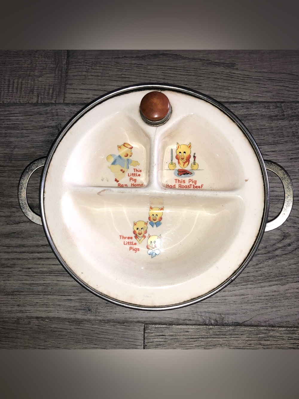 Antique (?) Three Little Pigs Child’s Warming Dish Vintage